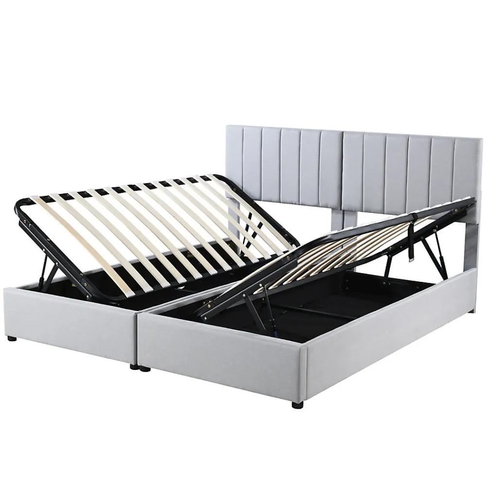 Lit rembourré 180 sur 200 cm coffre hydraulique tissu lin gris lit double multifonction adulte ou invité>Redom New