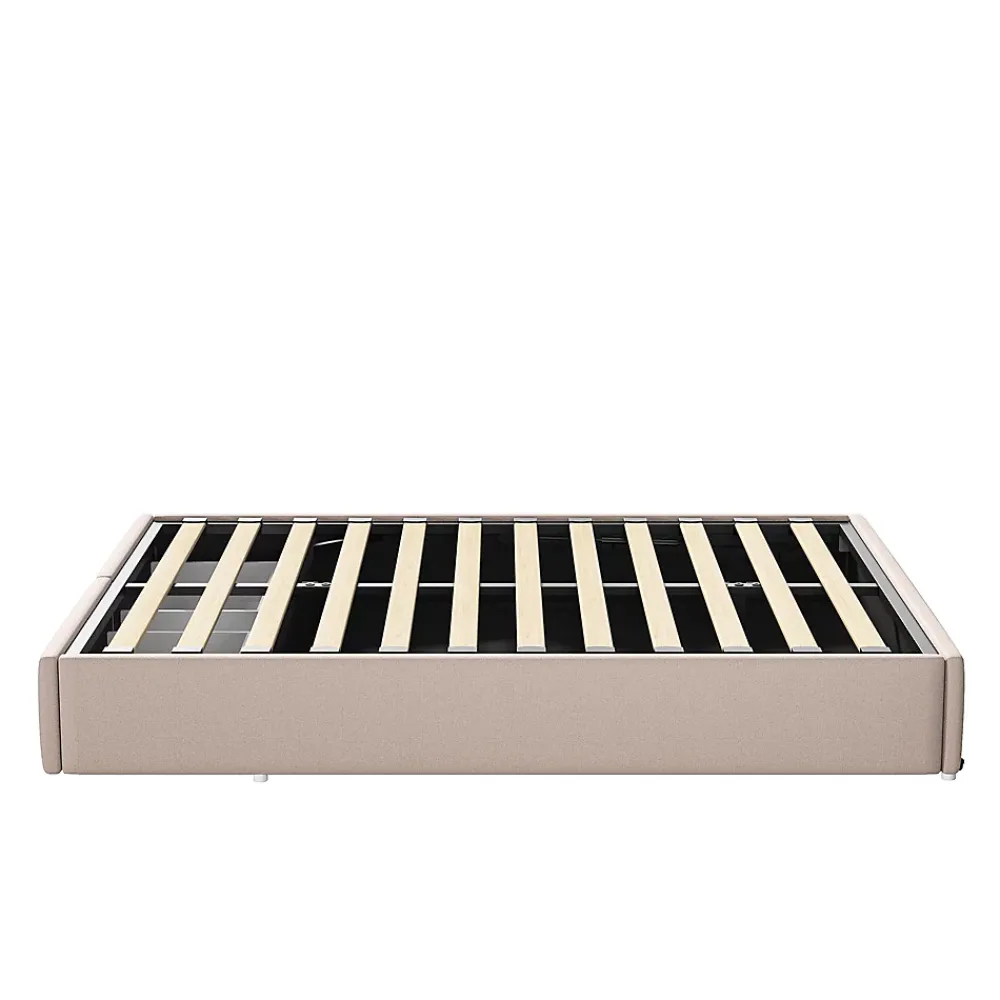 Generique Lit rembourré coffre 140x200 cm avec 2 tiroirs, lit adulte avec sommier à lattes, sans tête de lit, tissu en lin, beige* Lit Coffre