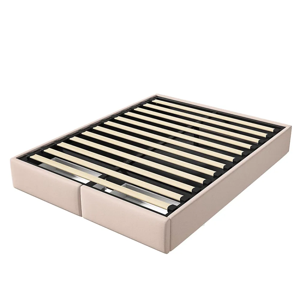 Generique Lit rembourré coffre 140x200 cm avec 2 tiroirs, lit adulte avec sommier à lattes, sans tête de lit, tissu en lin, beige* Lit Coffre