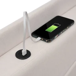 Lit rembourré double 140 x 200 cm, USB Type-C, lin,>Blackcolors Hot