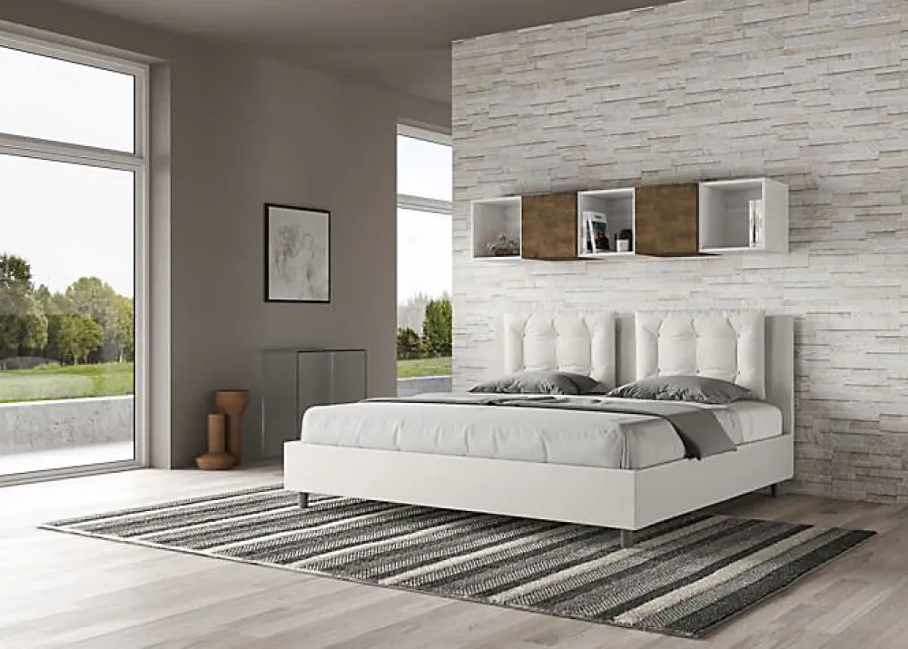 Lit rembourré en simili cuir blanc Annalisa sans sommier 200x210>Ityhome