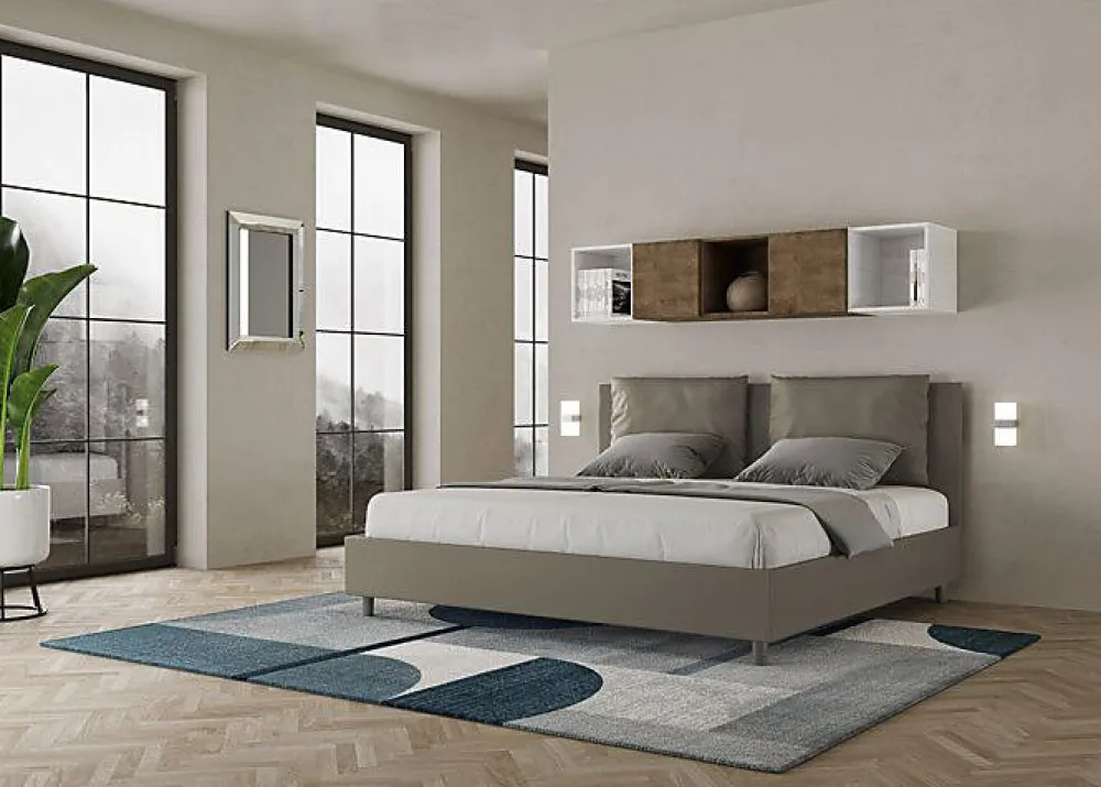 Ityhome Lit rembourré en simili cuir Antea cappuccino sans sommier 180x190* Lit Coffre