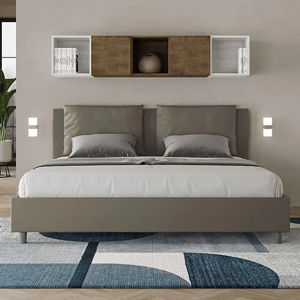 Ityhome Lit rembourré en simili cuir Antea cappuccino sans sommier 180x190* Lit Coffre