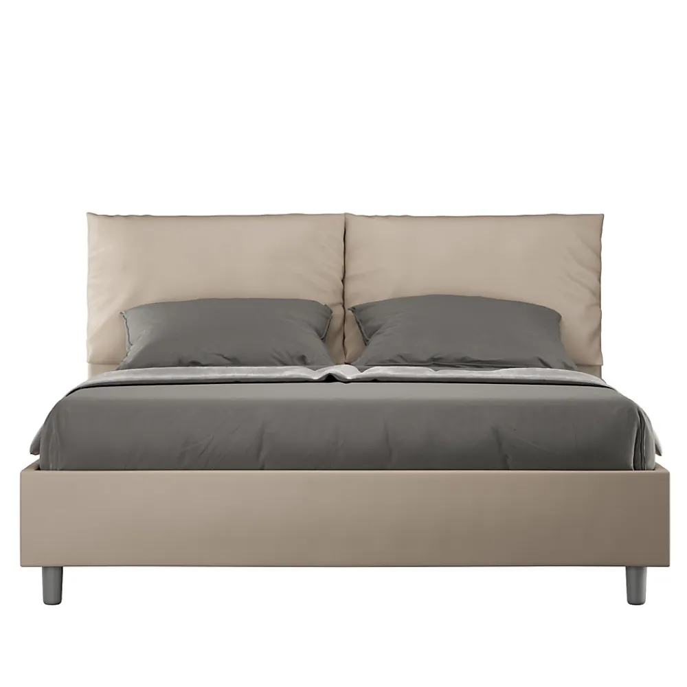 Lit rembourré en simili cuir gris tourterelle Antea sans sommier 160x200>Ityhome Hot