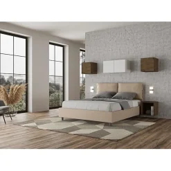 Lit rembourré en simili cuir gris tourterelle Antea sans sommier 160x200>Ityhome Hot