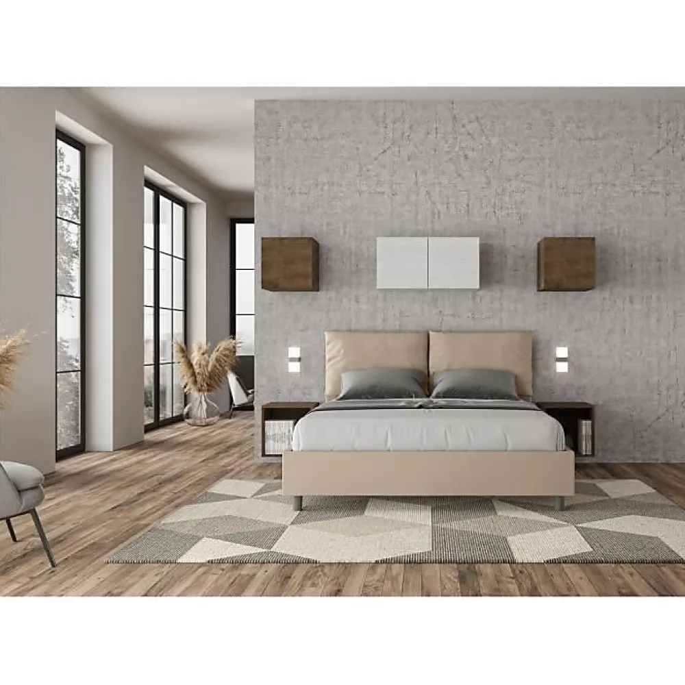 Lit rembourré en simili cuir gris tourterelle Antea sans sommier 160x200>Ityhome Hot
