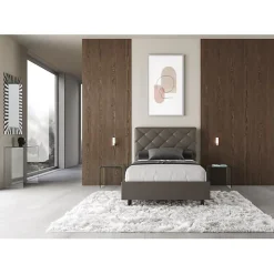 Lit rembourré en simili cuir Priya cappuccino sans sommier 140x210><noscript><img width=