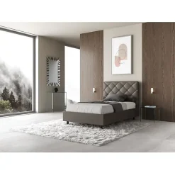 Lit rembourré en simili cuir Priya cappuccino sans sommier 140x210><noscript><img width=