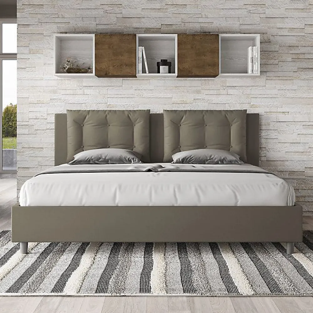 Ityhome Lit rembourré en simili cuir Annalisa cappuccino sans sommier 180x200* Lit Coffre