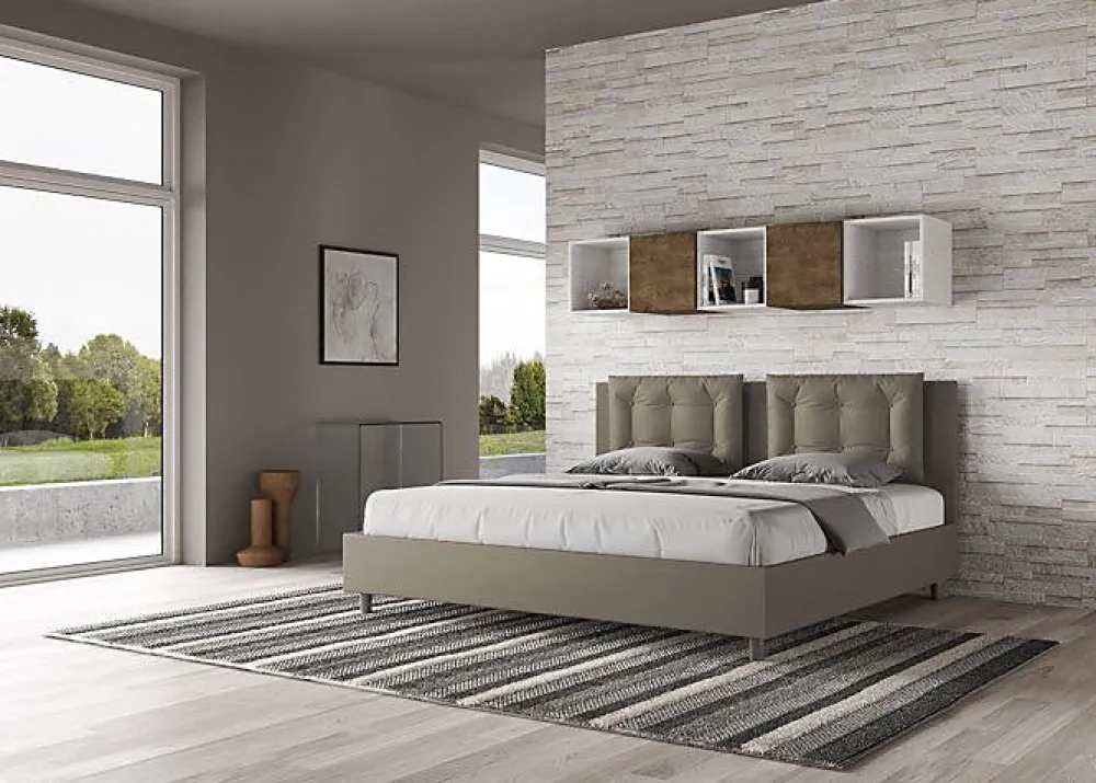 Ityhome Lit rembourré en simili cuir Annalisa cappuccino sans sommier 180x200* Lit Coffre