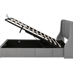 Lit rembourré hydraulique 140x200cm, forme oreille, tête de lit avec coussin, lit double, lit fonctionnel, velours, gris><noscript><img width=