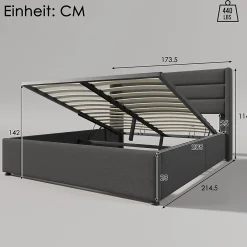 Lit rembourré hydraulique 160x200 cm lit de rangement lit sommier à lattes en bois lit en métal lit double lin gris><noscript><img width=