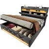 Gutent Lit rembourré hydraulique 180x200cm, lit double, espace de rangement tête de lit avec port usb et type c, lin, gris, sans matelas* Lit Avec Rangement