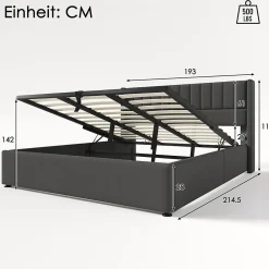 Lit rembourré hydraulique lit coffre lit 180x200 cm lit de rangement lit en métal lit cadre à lattes en bois lit double lin gris><noscript><img width=