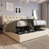 Lit rembourré hydraulique lit coffre 160x200 cm lit de rangement lit en métal lit double lin gris clair>Gutent Best