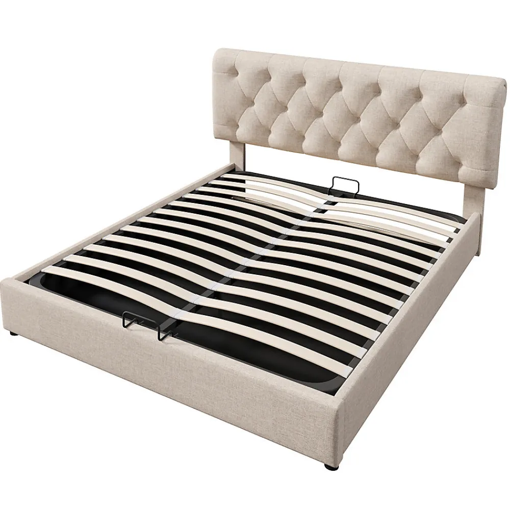 Lit rembourré hydraulique lit coffre 160x200 cm lit de rangement lit en métal lit double lin gris clair>Gutent Best