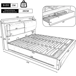 Lit rembourré hydraulique 180x200cm, tiroirs de rangement, avec sommier à lattes, sans matelas, velours, gris foncé><noscript><img width=