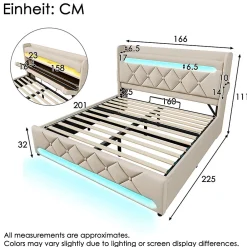 Lit rembourré hydraulique 160x200cm, lit double, tête de lit de rangement avec port usb et type c, lin,beige,avec matelas><noscript><img width=