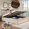 Gutent Lit rembourré hydraulique 160x200 cm lit de rangement lit usb lit en métal lit cadre à lattes en bois lit led double lin beige* Lit Coffre