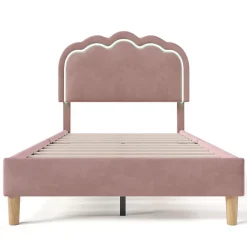 Blackcolors Lit rembourré LED 90 x 200 cm, tête de lit réglable, rose,* Lit Avec Rangement