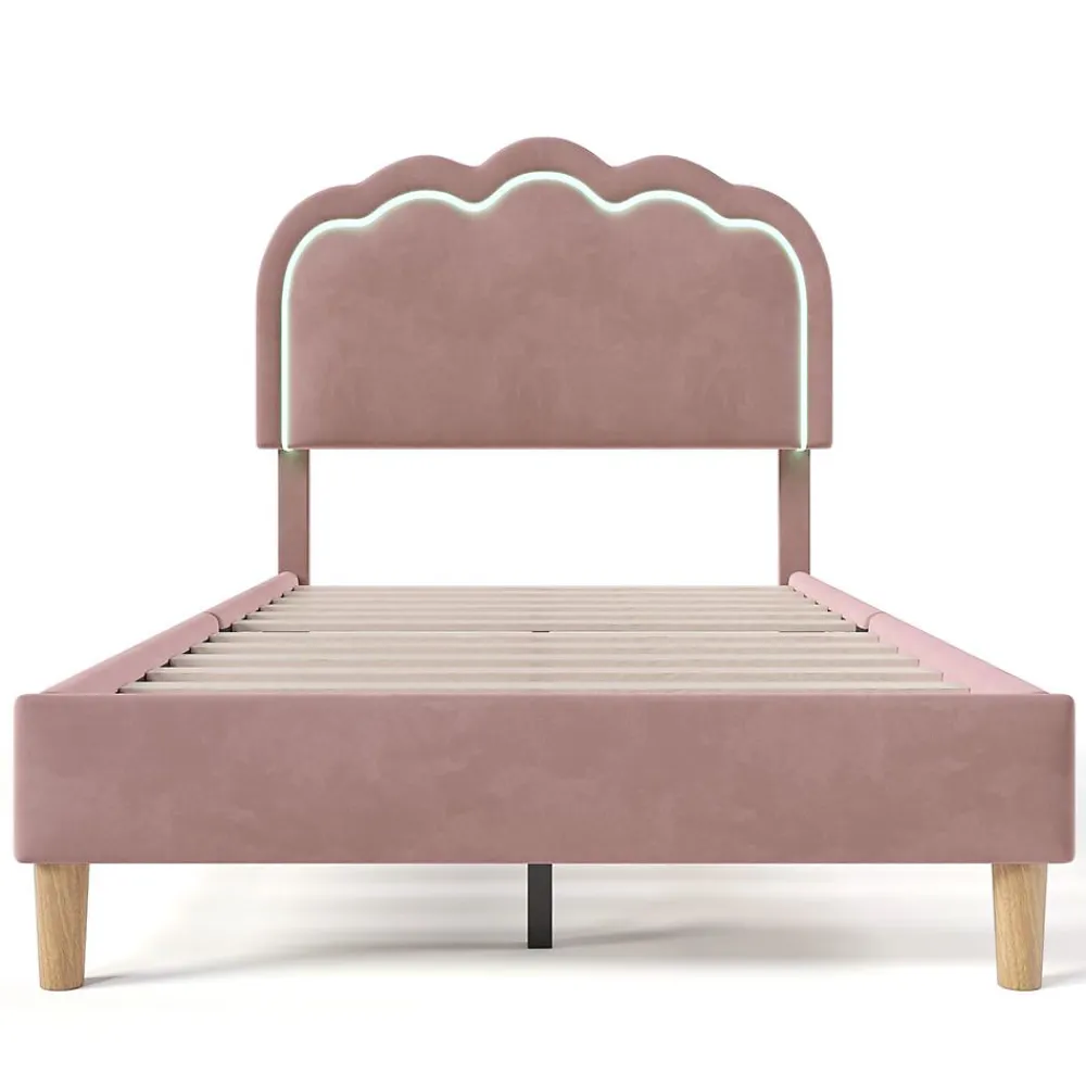 Blackcolors Lit rembourré LED 90 x 200 cm, tête de lit réglable, rose,* Lit Avec Rangement