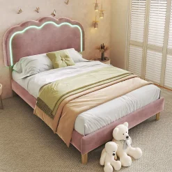 Blackcolors Lit rembourré LED 90 x 200 cm, tête de lit réglable, rose,* Lit Avec Rangement