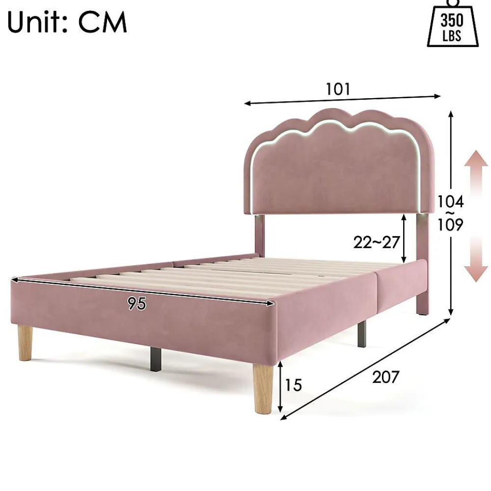 Blackcolors Lit rembourré LED 90 x 200 cm, tête de lit réglable, rose,* Lit Avec Rangement