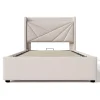 Gutent Lit rembourré lit coffre lit 90x200 cm lit de rangement lit tête de lit à fonction de charge usb type c Single coton lin beige* Lit Avec Rangement