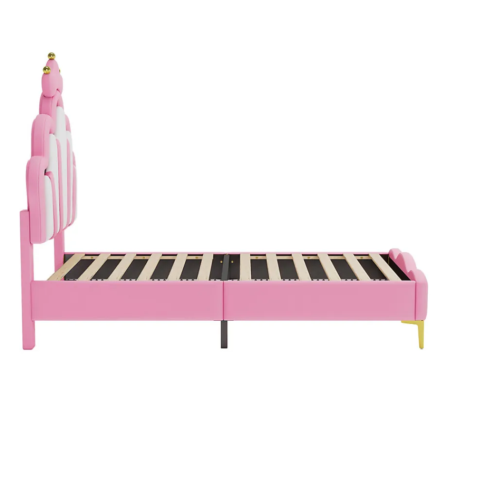 Lit Rembourré Pour Enfant 90 X 200 Cm Avec LED, Lit De Princesse Couronne, En Polyuréthane, Rose>Fortuna lai Discount