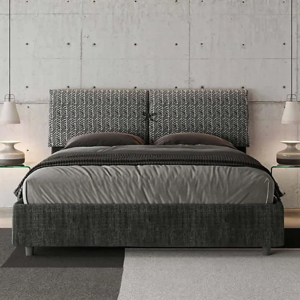 Lit rembourré sans sommier 160x190 Aragona 8 tissu Mados bleu>Ityhome Discount