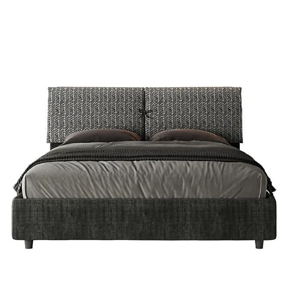 Lit rembourré sans sommier 160x190 Aragona 8 tissu Mados bleu>Ityhome Discount
