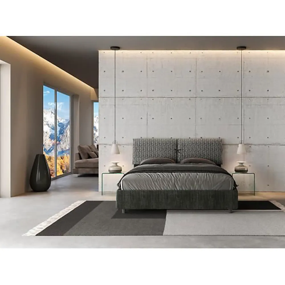 Lit rembourré sans sommier 160x190 Aragona 8 tissu Mados bleu>Ityhome Discount