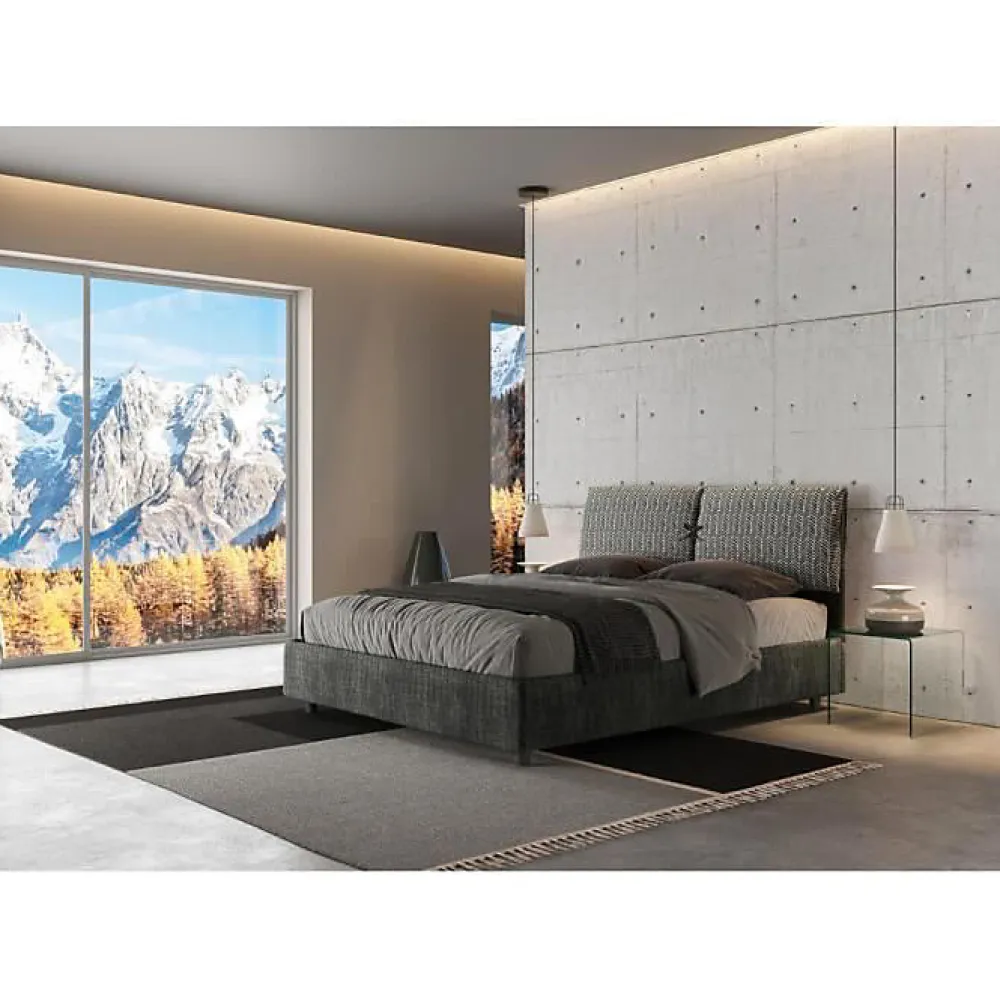 Lit rembourré sans sommier 160x190 Aragona 8 tissu Mados bleu>Ityhome Discount