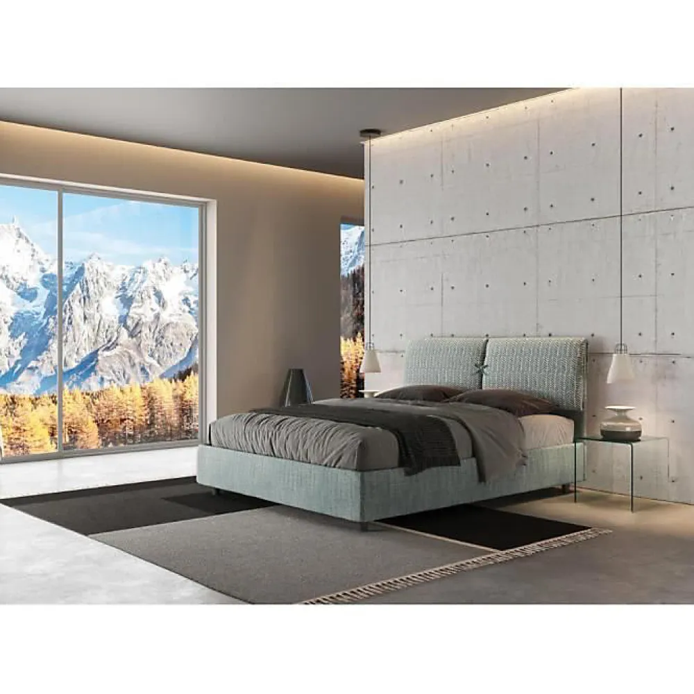 Ityhome Lit rembourré sans sommier 160x210 Aragona 7 tissu bleu clair Mados* Lit Coffre