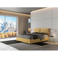 Lit rembourré sans sommier 160x200 Aragona 3 tissu Mados jaune><noscript><img width=