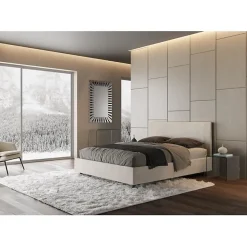 Ityhome Lit rembourré sans sommier 160x200 tissu Labirinto 01 blanc Rosal* Lit Coffre