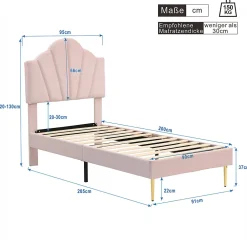 Lit rembourré Single 90x200 cm avec sommier à lattes - tête de lit réglable - tissu en velours - rose><noscript><img width=