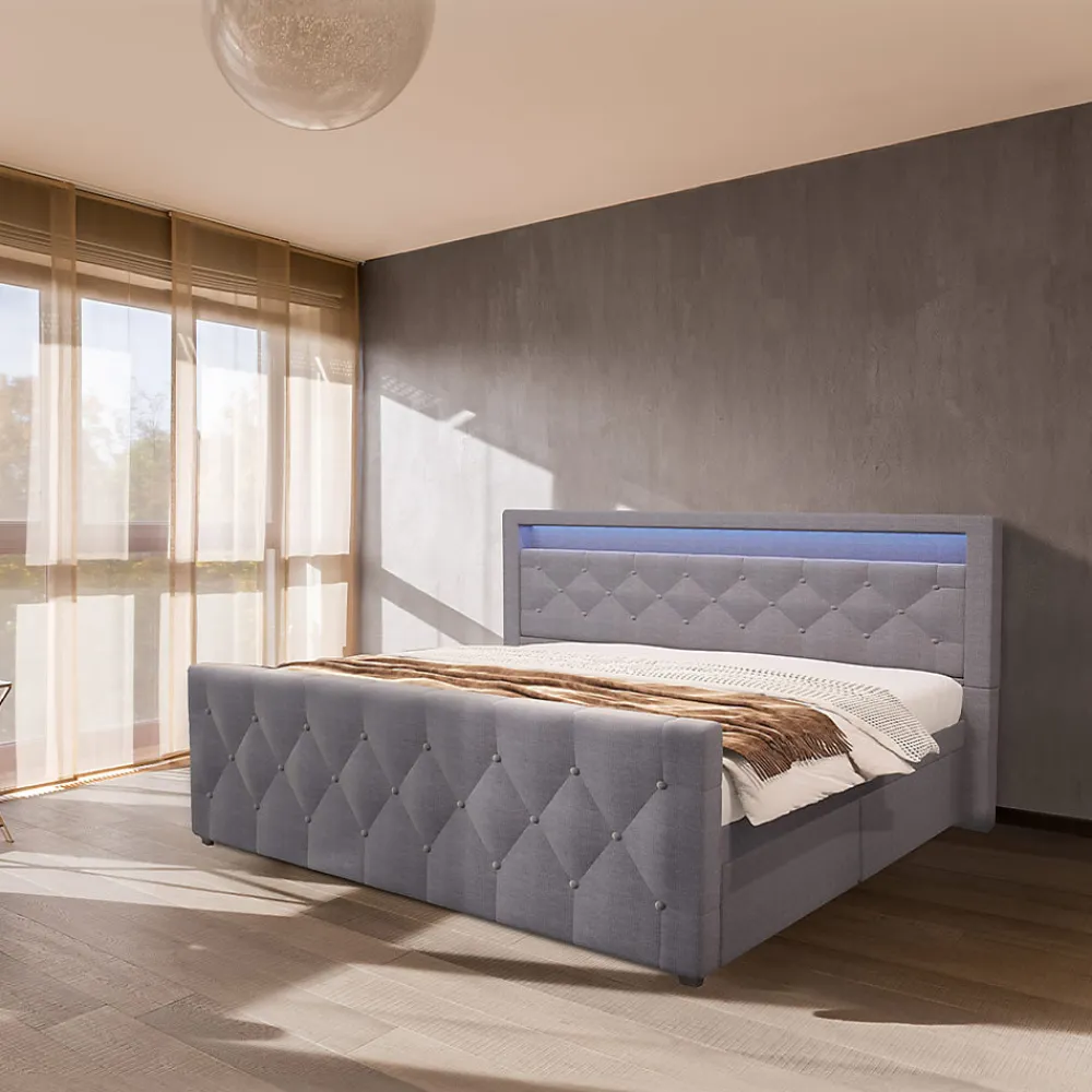Brand Home Deluxe Lit rembourré VELARA gris foncé* Lit Coffre