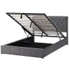 Gutent Lit rembourré 140x190 cm, avec levier hydraulique, lit fonctionnel de rangement, ornementation de rivets, velours, gris* Lit Avec Rangement