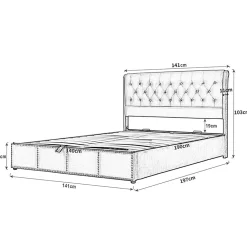 Gutent Lit rembourré 140x190 cm, avec levier hydraulique, lit fonctionnel de rangement, ornementation de rivets, velours, gris* Lit Avec Rangement