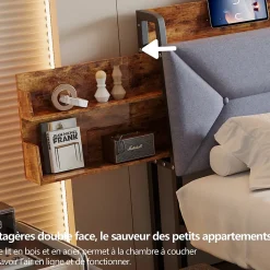Fortuna lai Lit Rembourré 160x200 Cm Avec Ports USB, Étagères Ouvertes Et Tiroirs Dans La Tête De Lit, Gris* Lit Coffre