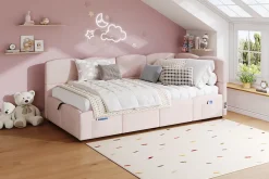 Redom Lit rembourré 90x200 cm avec sommier en velours rose port USB poche de rangement sans matelas* Lit Avec Rangement