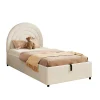 Lit rembourré 90x200 cm avec sommier et tête de lit en velours beige lattes en bois montage facile pour jeunes et adultes>Redom Clearance