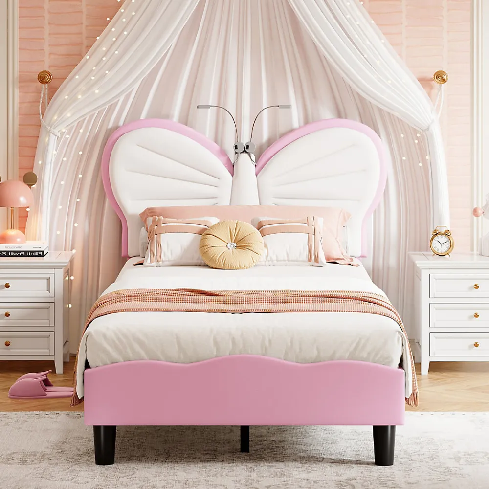 Lit Rembourré 90x200 cm, Cadre de lit Simple avec sommier à Lattes, Cadre de lit pour Enfants, Adolescents, Adultes, Velours, Pink>Simple Life New