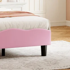 Lit Rembourré 90x200 cm, Cadre de lit Simple avec sommier à Lattes, Cadre de lit pour Enfants, Adolescents, Adultes, Velours, Pink><noscript><img width=