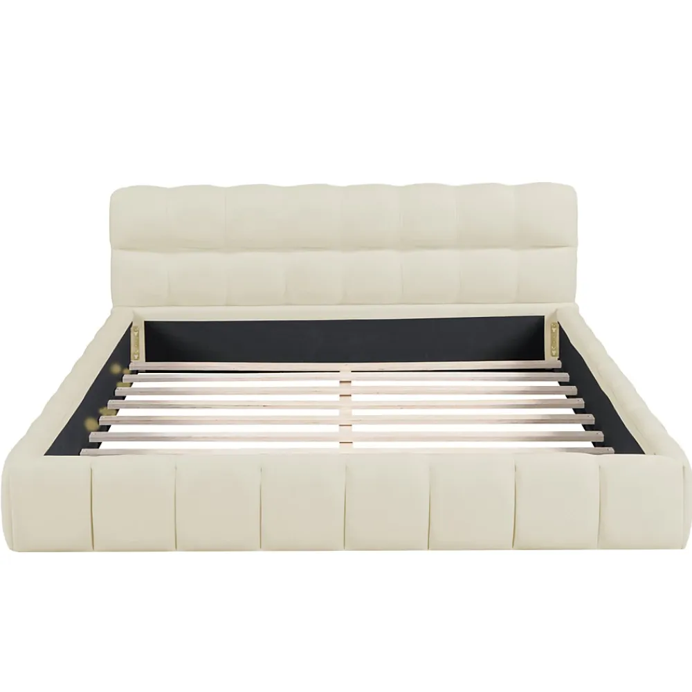 ProximaX Lit rembourré 140x190 cm en lin, dossier moelleux, cadre rembourré, sommier à lattes inclus, lit jeune/double, Beige* Lit Coffre
