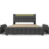 Gutent Lit rembourré 180x200 cm lit de rangement lit 4 tiroirs lit éclairage led lit sommier à lattes en bois lit double lin gris* Lit Avec Rangement