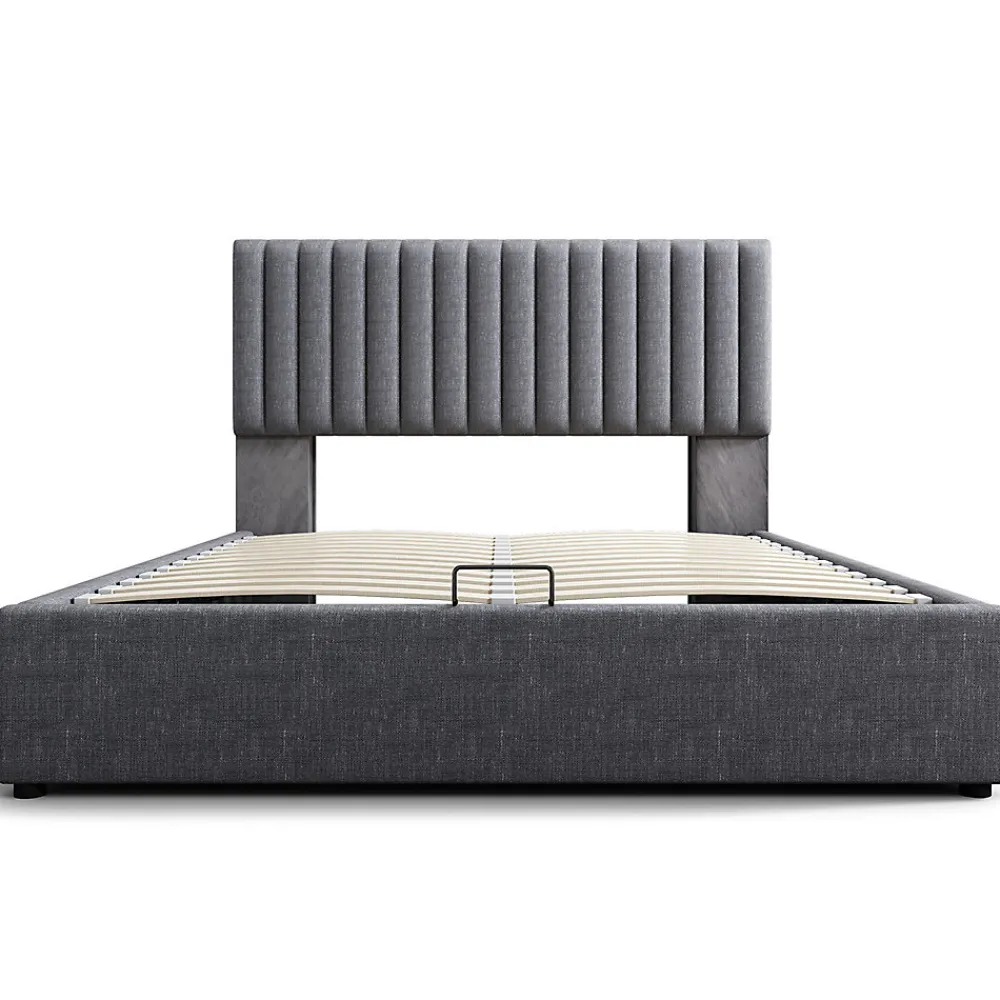 lit rembourré 160x200 cm lit de rangement avec fonction de recharge usb type c lit sommier à lattes en bois lit double lin gris>Gutent Hot