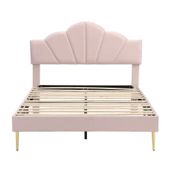 Gutent Lit rembourré 140x190 cm lit double avec sommier à lattes - tête de lit réglable - tissu en velours - rose* Lit Double