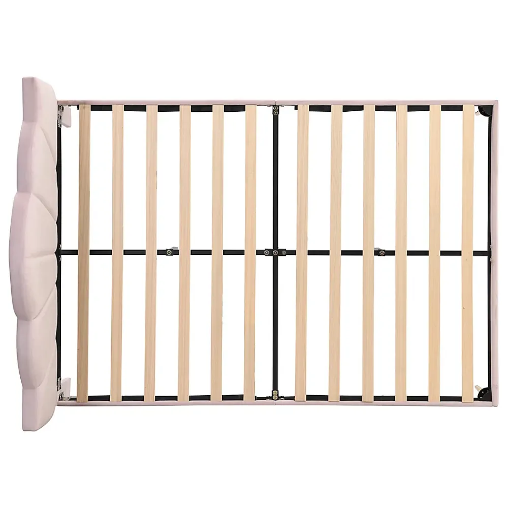 Gutent Lit rembourré 140x190 cm lit double avec sommier à lattes - tête de lit réglable - tissu en velours - rose* Lit Double